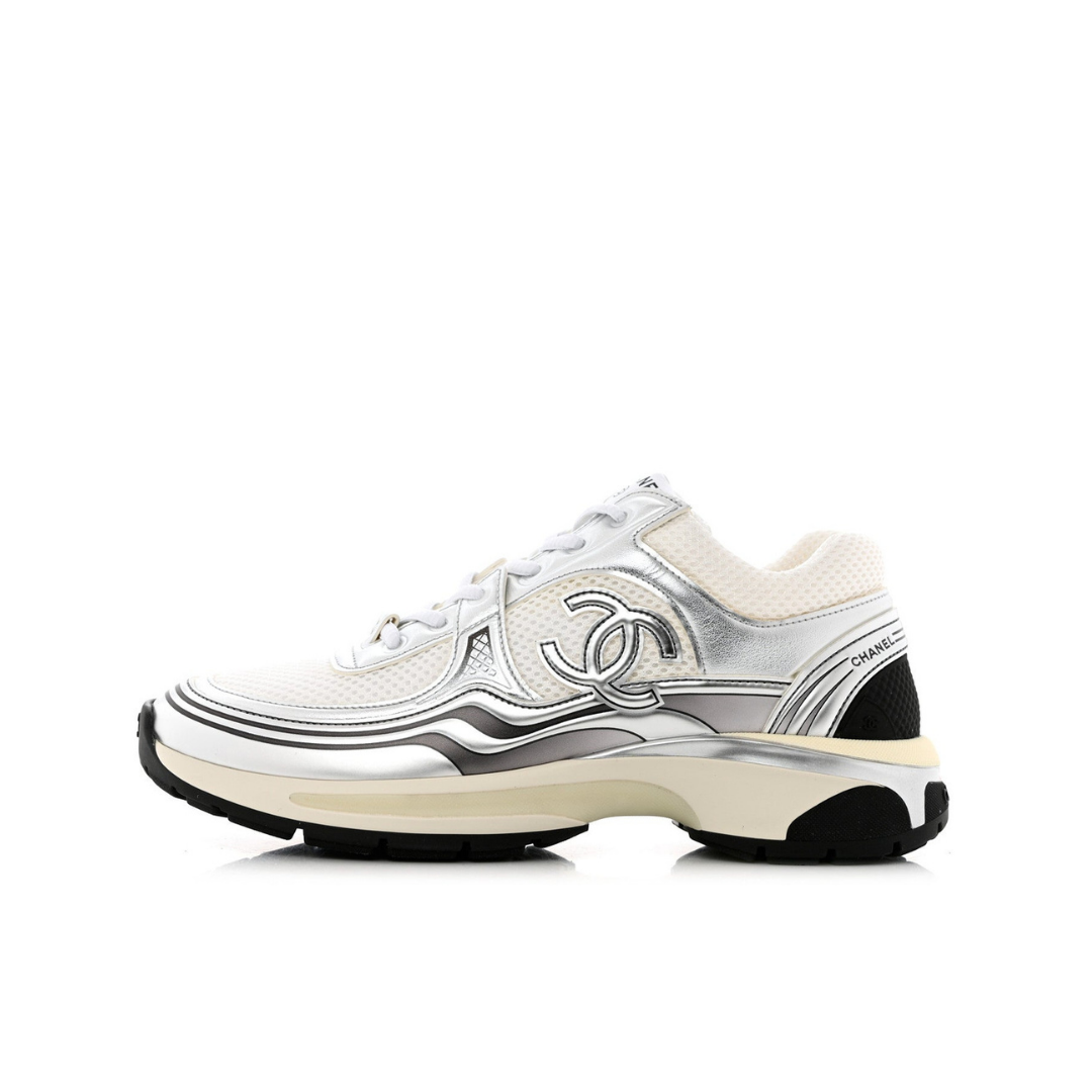 Fabric & Laminated White & Silver Sneakers