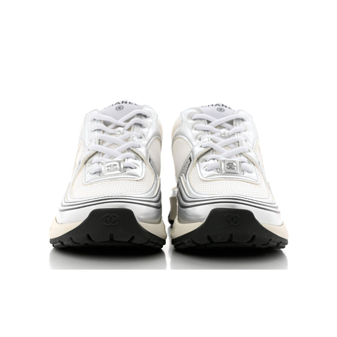 Fabric & Laminated White & Silver Sneakers