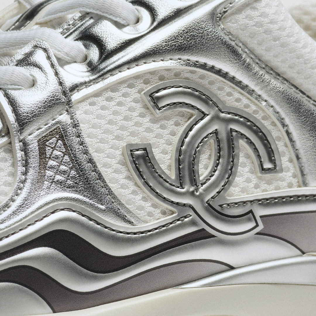Fabric & Laminated White & Silver Sneakers