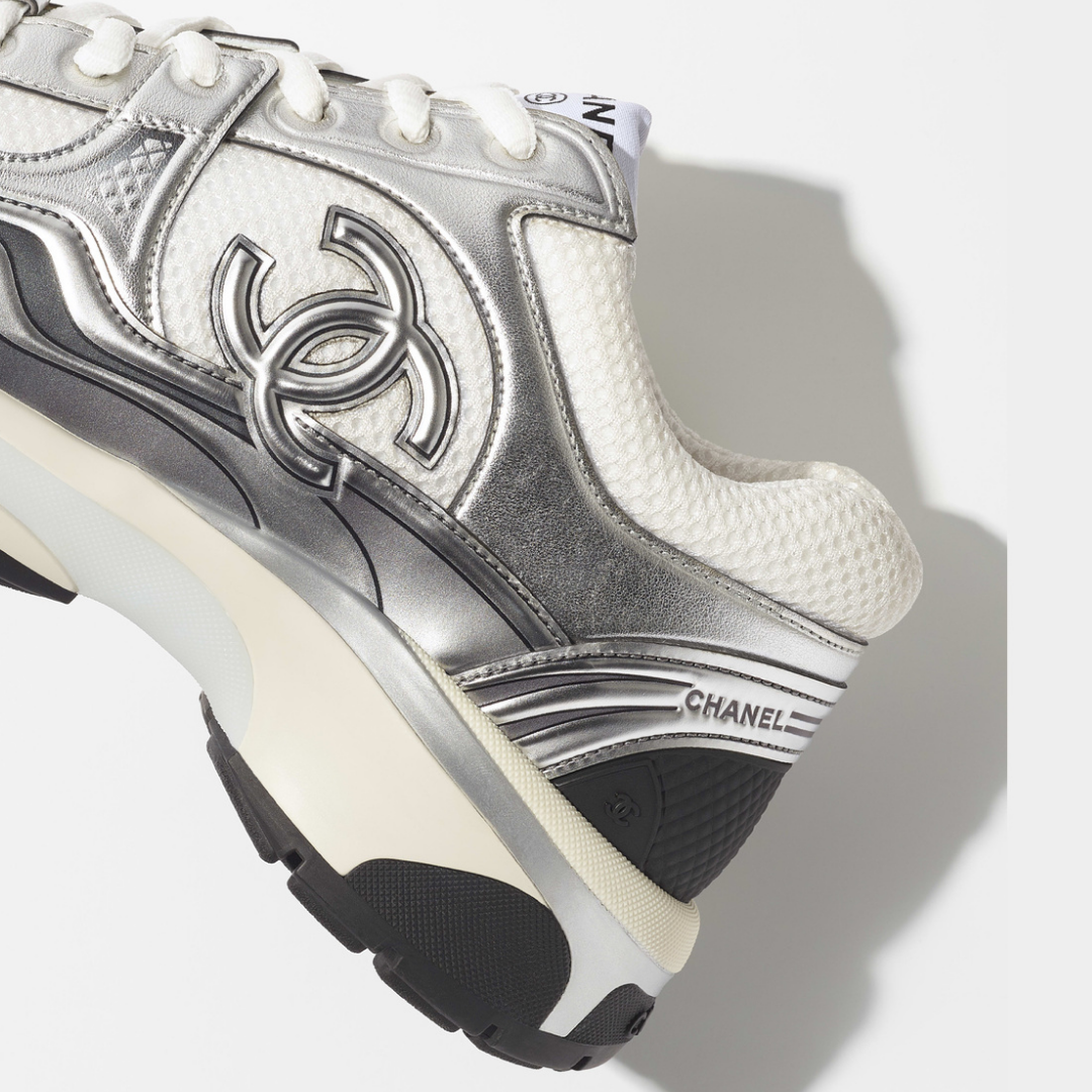 Fabric & Laminated White & Silver Sneakers