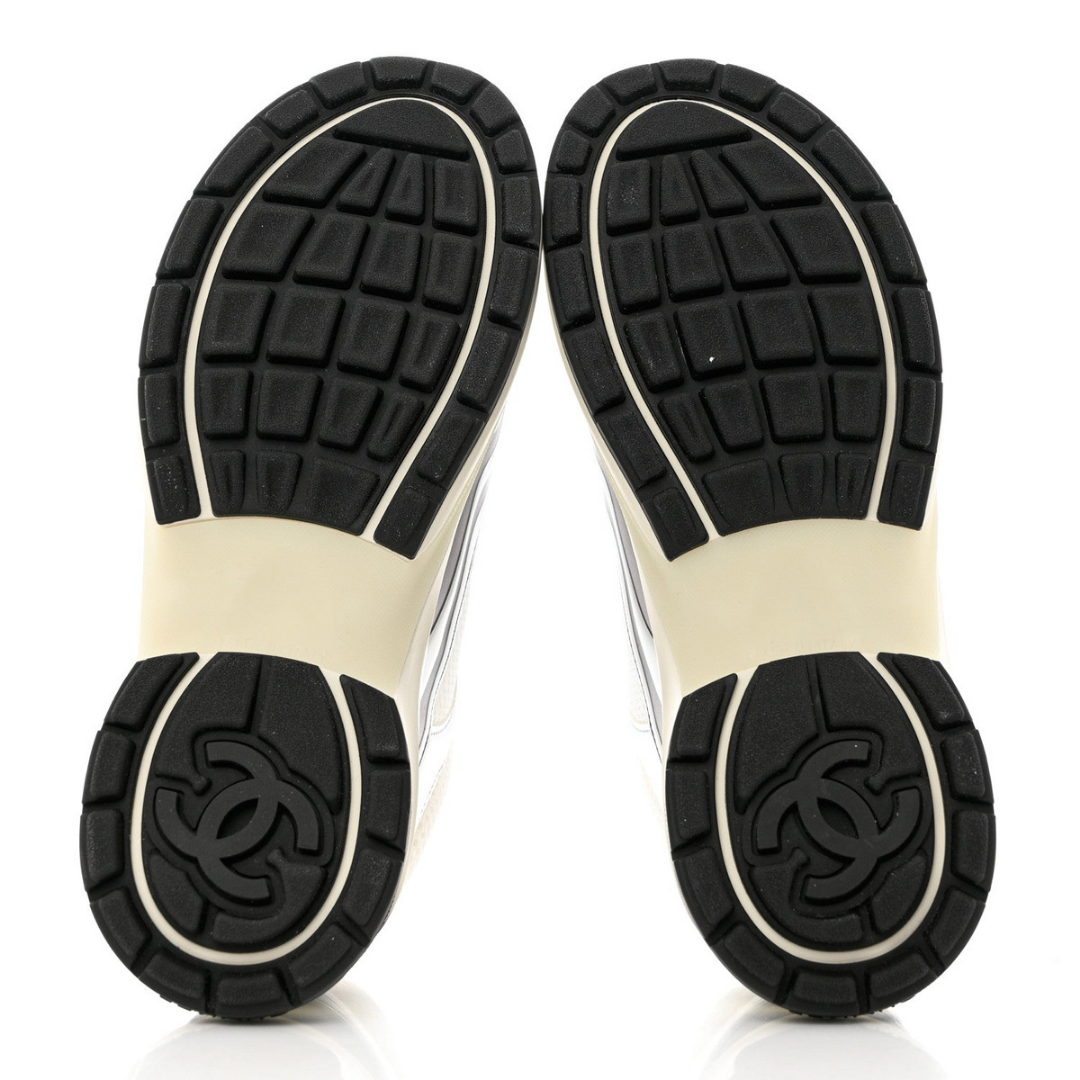 Fabric & Laminated White & Silver Sneakers