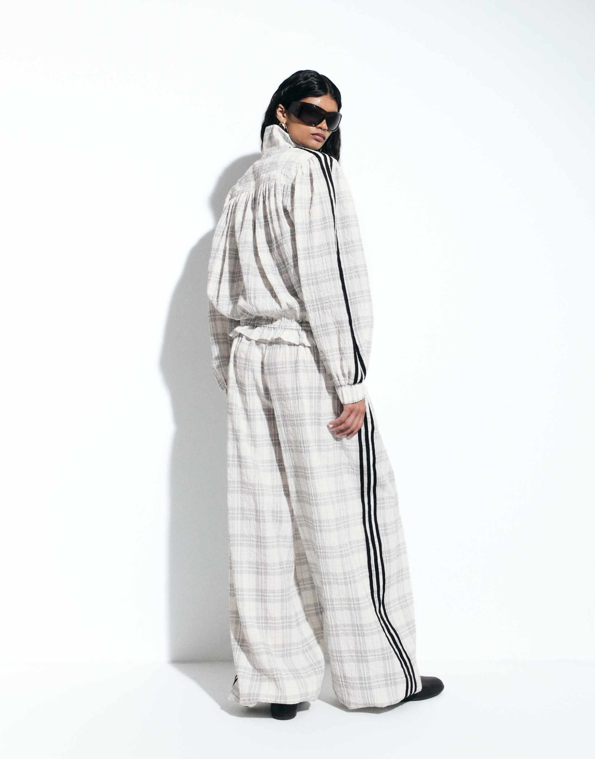 Track Jacket and Pants in "cream check seersucker"