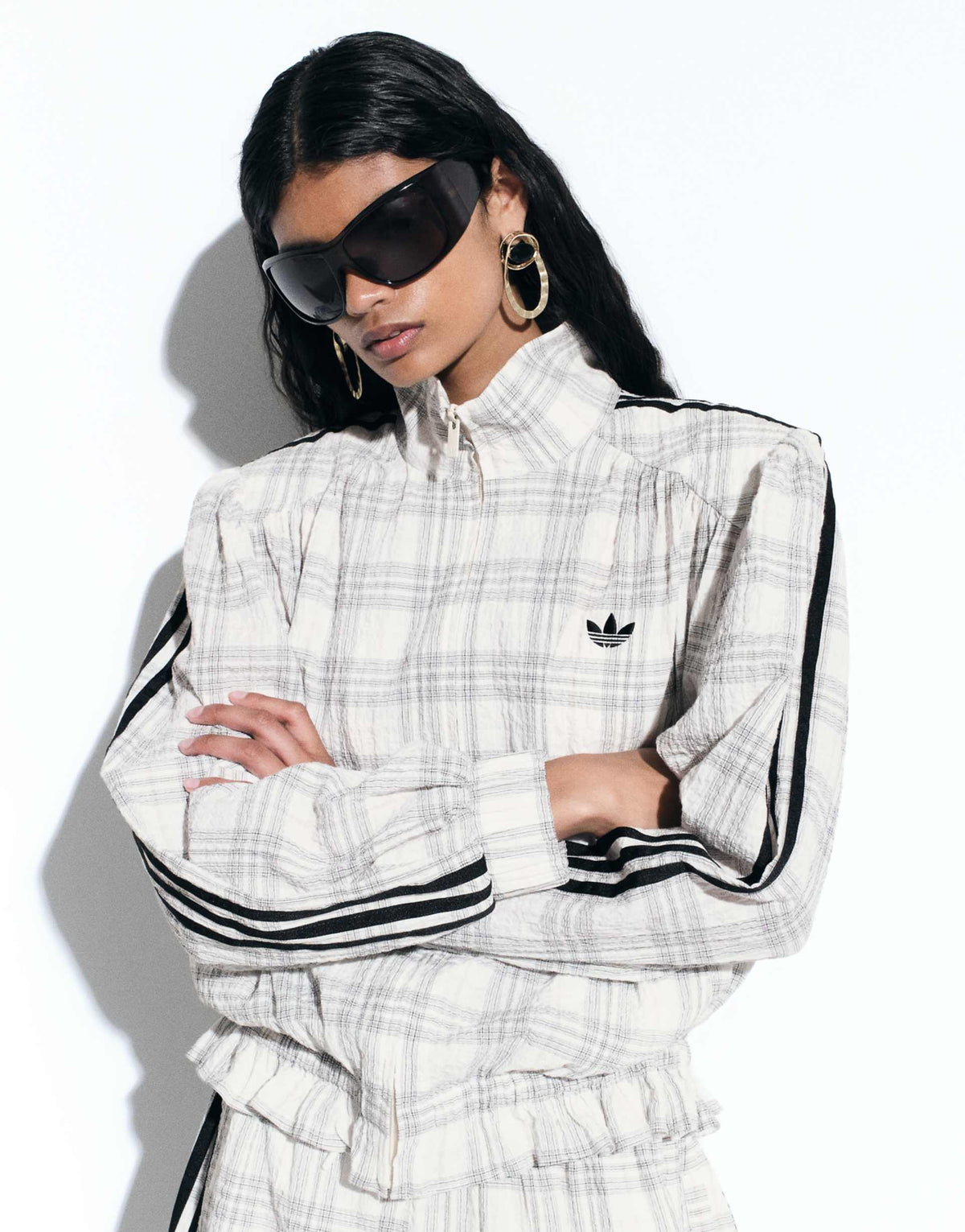 Track Jacket and Pants in "cream check seersucker"
